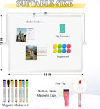 Dry Erase Magnetic White Board, 16" x 12" Double-Sided Desktop Whiteboard with Stand, Portable Small Whiteboard Set for Drawing, Office, Home, School