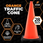 Xpose Safety 28 Inch Orange Traffic Cones, 4-Pack - Multipurpose PVC Plastic Safety Cone for Parking, Soccer, Caution, Kids and Construction - DOT Approved