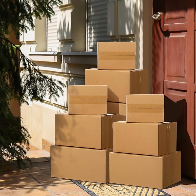 Outus 32 Pack 4 Sizes Shipping Boxes Mailers Corrugated Cardboard Box Kraft Mailing Boxes Small Packing Box with Packaging Tape for Shipping Packing Mailing (Kraft Color,Large)