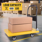 Hand Cart 660 lbs, Push Cart Dolly Yellow, Capacity Platform Truck Foldable Platform Upgraded Heavy Duty Moving Cart with PU Wheels for Home Garden Warehouse Garage Workshops