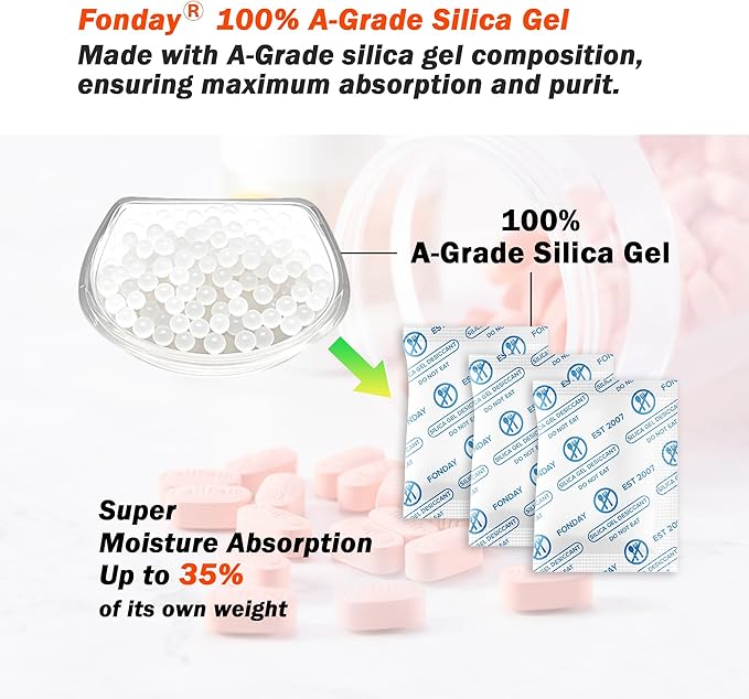 2g x 2500 Packs Fonday Food Grade Silica Gel Desiccants Packs Moisture Absorbers Dehumidifier for Food Storage, Electronics, 3D Filament & Safes