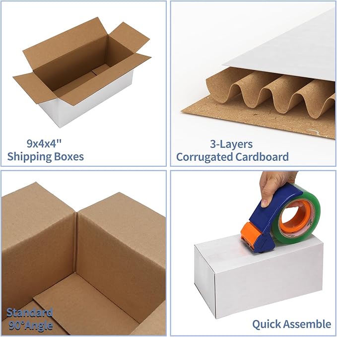 Hoikwo 9x4x4 Shipping Boxes Set of 25, White Corrugated Cardboard Box for Small Business for Packaging Mailing