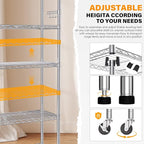 YNN Storage Shelves,1750Lbs 5 Tier Heavy Duty Metal Rolling Shelving Unit with Wheels & 8 Hooks, Adjustable Garage Wire Rack for Kitchen, Bathroom,Industrial,Pantry(36" W x 14" D x 72" H, Chrome)