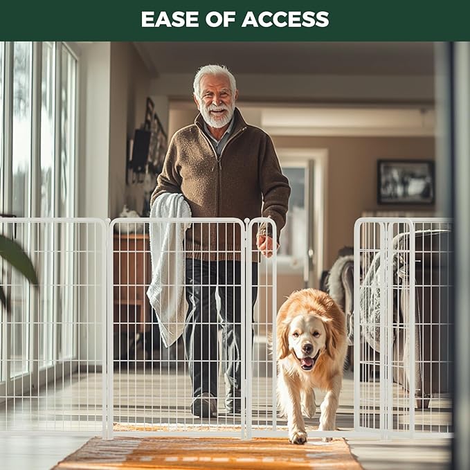 FXW Dog Gate Extra Wide Designed for Indoor Use, Adjustable Width Up to 83-inch Wide (45" H 3 Wire Panels for Large Dogs), White