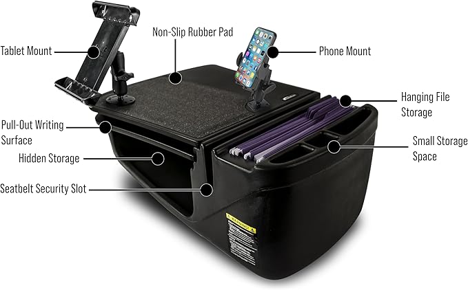 AutoExec AE-GMCD-PM-TAB-BT GripMaster Car Desk for Your Vehicle Workstation and Mobile Office, Black with Phone Mount and Tablet Mount