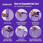 Folding Utility Cart Portable Rolling Crate Handcart Shopping Trolley Collapsible Tool Box, with Lid, Basket on 4 Rotate Wheels, for Grocery, Shopping, Office, Storage, Teacher (Purple)