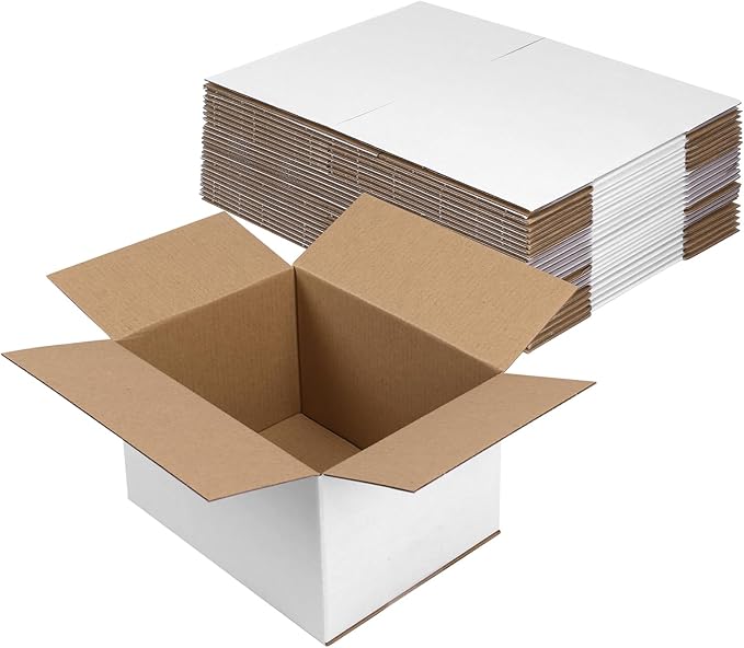 Hoikwo 8x6x5 (external dimensions) Small Shipping Boxes Set of 25, White Corrugated Cardboard Box for Small Business for Packaging Mailing