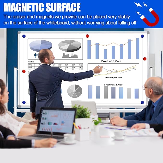 Large Rolling White Boards on Wheels 60 X 48 Magnetic Dry Erase Board with Stand, Double-Sided Mobile Whiteboard with Stands, 5' x 4' White Board with Eraser & Marker & Magnet & Calendar