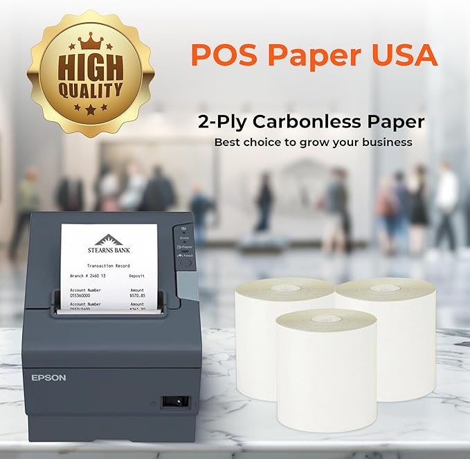 3" x 95' 2-Ply Carbonless Paper (50 Rolls/Case) - White/Yellow - BPA Free