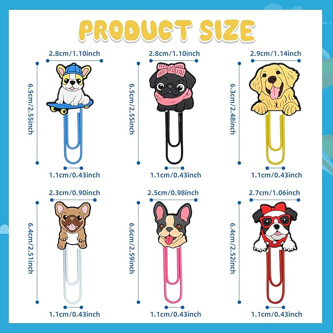 30 PCS Dog Paper Clips Metal Paperclip Large Size Paper Clip Cute Bookmark Colorful Office Supplies Bookmark Clamp Desk Accessories Stationery for School Gifts for Christian
