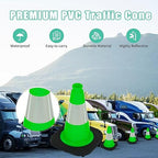 BESEA 6Pack 12" inch Traffic Cones Green Safety Cones PVC Construction Cones with 6 inch Reflective Collar for Home Driveway Road Parking Use(6Cones)