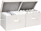 StorageWorks Fabric Storage Bins with Lid, Decorative Storage Boxes for Shelves, Stackable Closet Organizer Basket with Handles, Large, Mixing of Beige, White & Ivory, 2-Pack