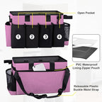Wearable Large Cleaning Caddy Bag for Housekeeper, Clean Supply Organizer with Adjustable Shoulder, Waist & Handle Straps, Detailing Bag for Kitchen Supplies (Pink)