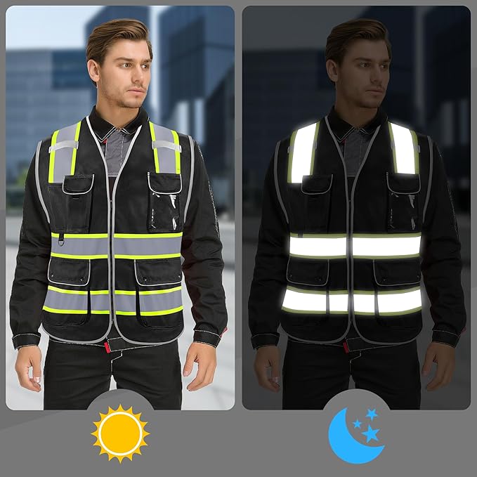 Reflective Safety Vest for Men Women, High Visibility Safety Vest with 8 Pockets Zipper Front, Meets ANSI Standards