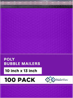Purple 10x13 Inch Poly Bubble Mailers |Self Seal Padded Envelopes for Thick books | Air Cushioned Bubble Mailer | Usable Size 9.5x13 | Waterproof Lightweight Mailing Shipping Bags | 100 Pack Bulk
