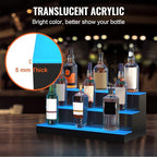 VEVOR LED Lighted Liquor Bottle Display, 3 Tiers 24 Inches, Supports USB, Illuminated Home Bar Shelf with RF Remote & App Control 7 Static Colors 1-4 H Timing, Acrylic Lighted Shelf for 18 Bottles