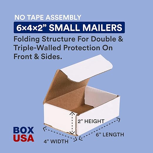 BOX USA Shipping Boxes Small 6"L x 4"W x 2"H, 50-Pack | Corrugated Cardboard Box for Packing, Moving and Storage