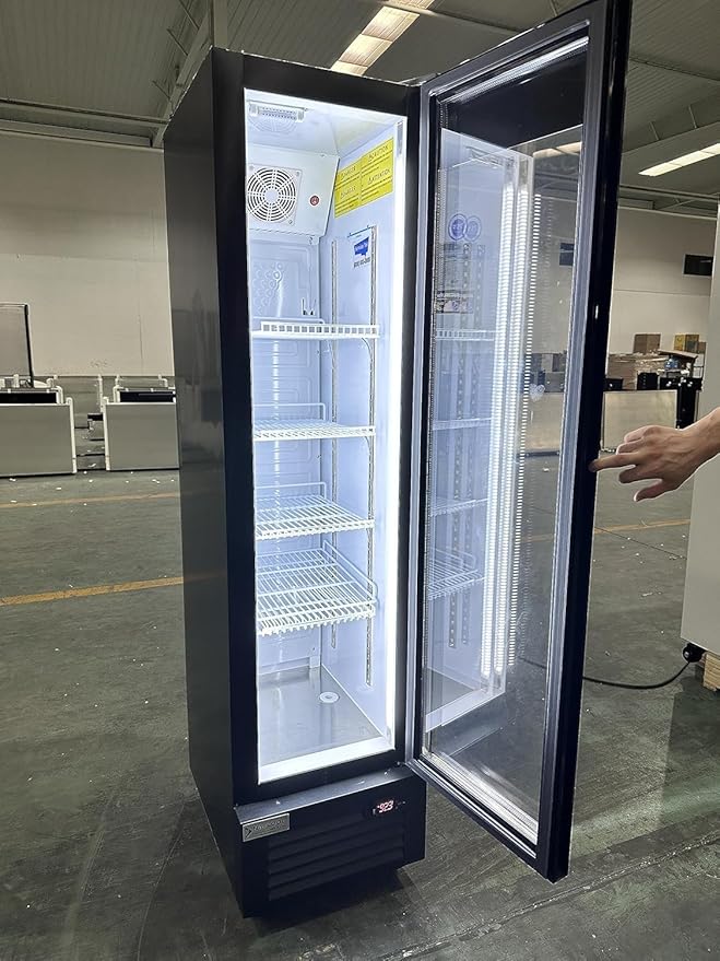 Commercial Beverage Refrigerator Display Fridge,Slim Single Glass Door Merchandiser Drink Cooler with LED Light Adjustable Shelves,ETL Sanitation,6 Cu Ft,16.15" Wide