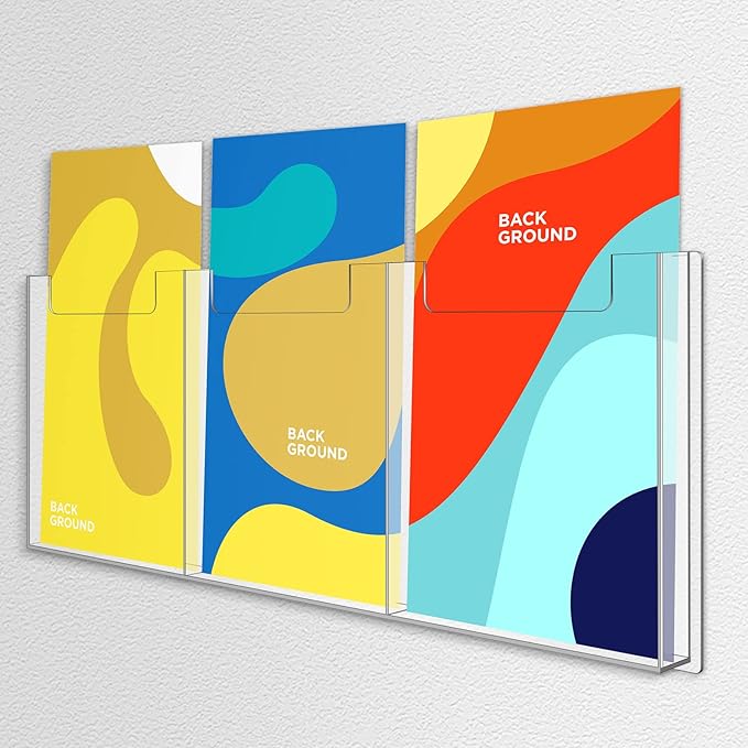 Sherr 2 Pcs Acrylic Brochure Holder Wall Mount, 8.5 x 11 Inches Clear Hanging Flyer Display Holder Plastic Pamphlet Stand for Magazine, Booklet, Bookmark (Three-slot)