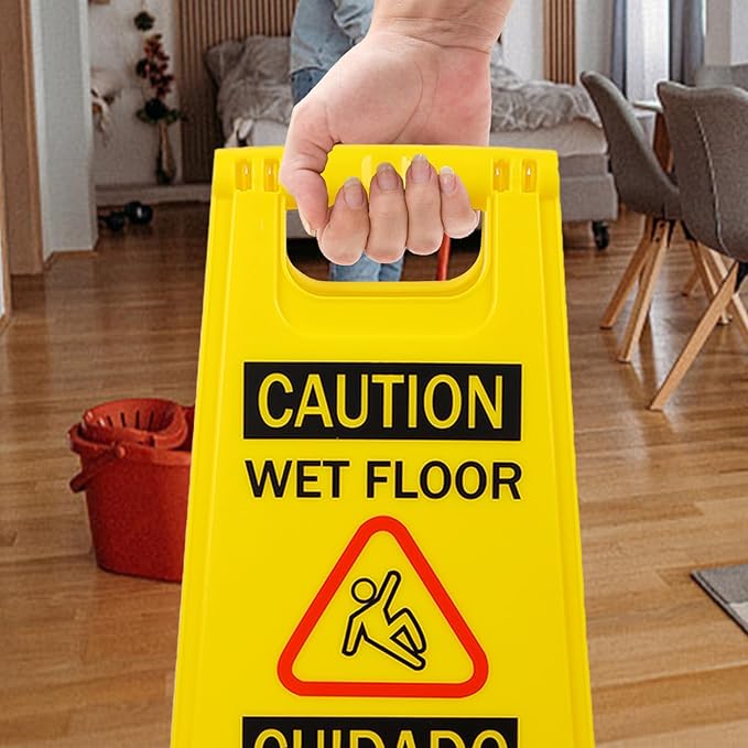 Caution Wet Floor Sign, （L:17.12in W:8.38in H:0.94in）2-Sided Foldable Safety Sign for Commercial Use, A Frame Caution Sign Bilingual Warning Signs, Yellow (yellow 2pack)