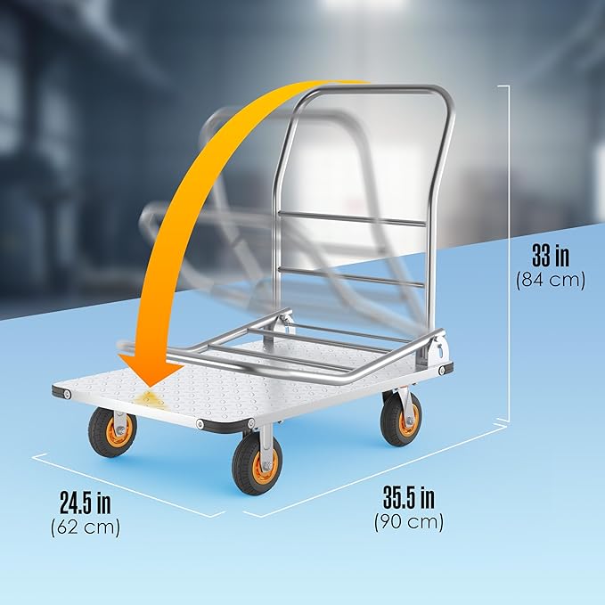 Push Cart Dolly, Flat Cart, Flatbed Platform Trucks with Wheels and Handle, Rolling Trolly, Folding Handcart for Moving, Heavy Duty 2000 lb Capacity, Carritos de Carga, Foldable 36 x 35 x 24 Inches