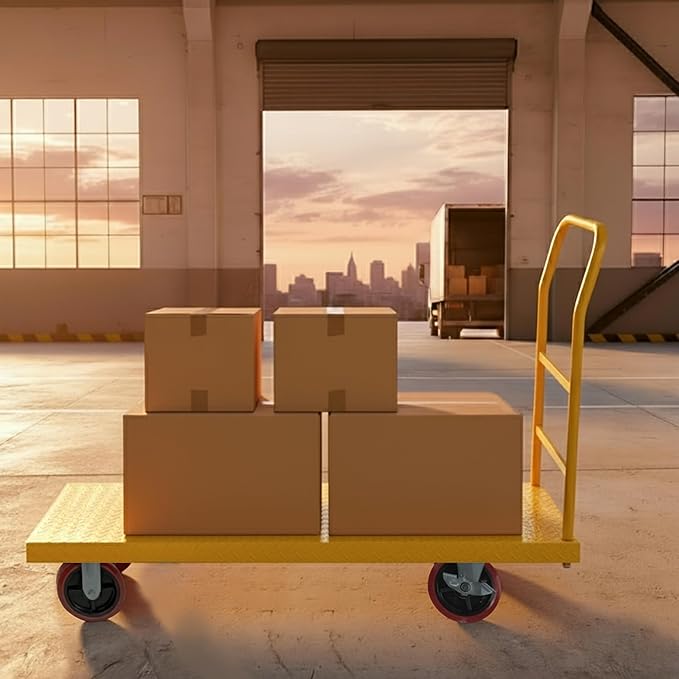 5Seconds Flatbed Platform Cart Industrial Dolly Heavy Duty 60” x 30” Hand Push Truck Super Heavy Duty Flatbed with 3000Lb Capacity 8'' Locked Swivel Wheels Commercial Moving (Yellow)