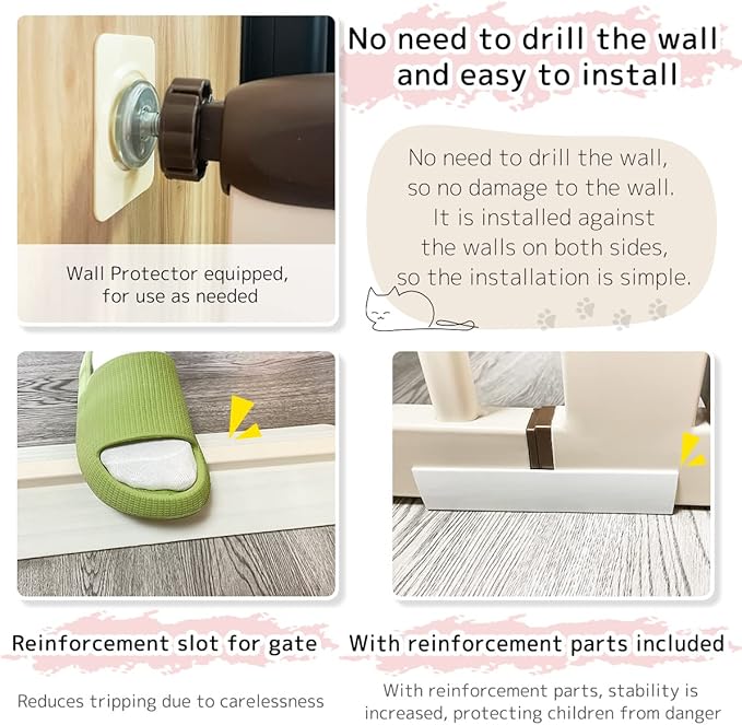 Lumizone Extra Tall Cat Gate 61.02" High Pressure Mounted Extra Wide 50.79"-55.11" (17Sizes) 1.37" Gap No Drilling Auto-Close Tall Pet Gate for Dogs (Cream, 50.79"-55.11" W)