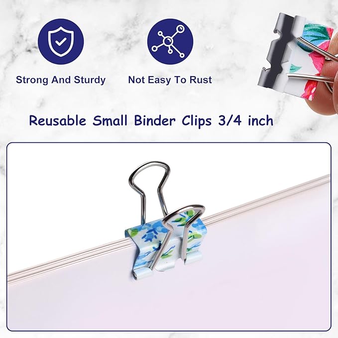 Ufmarine 60 Pcs Small Binder Clips3/4 Inch, Flower Cute Binder Clips for Office, Standard Size