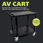 Pearington 2-Tier Compact Multi-Purpose Plastic Utility Cart with Lockable Wheels up to 150lbs, Black