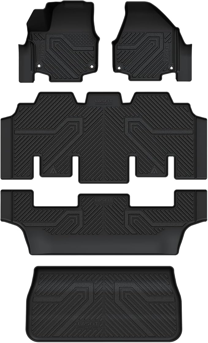 LASFIT Floor Mats for Chrysler Pacifica 2017-2025, All-Weather TPE Floor Liners & Trunk Cargo Mats Accessory for Pacifica/Voyager (7-Seater,Non Hybrid