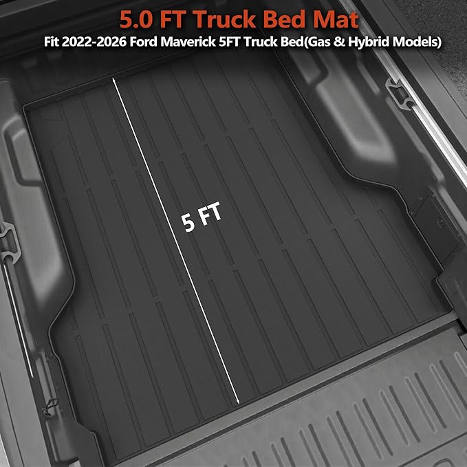 KARPAL Truck Bed Mat for Ford Maverick 2022-2026 Hybrid & Gasoline (Not fit with Drop-in Bed Liner), All Weather TPE Truck Bed Liner Cargo Trunk Accessories for Maverick