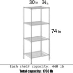 24" Deep x 30" Wide x 74" Height Wire Shelving Kit | 4-Tier | NSF Commercial Storage Rack Unit