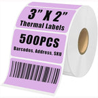 3" x 2" Thermal Labels Stickers Purple, Square Thermal Shipping Stickers, Multipurpose Inventory Self-Adhesive Direct Thermal Label for Small Business (500 Labels/Roll)