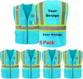 Safety Vest Customize Logo with 5 Pockets & Zipper Reflective High Visibility Vest Class 2 Outdoor Workwear