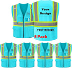 Safety Vest Customize Logo with 5 Pockets & Zipper Reflective High Visibility Vest Class 2 Outdoor Workwear