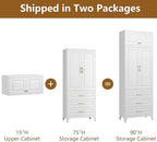 Kitchen Pantry Cabinet, Tall Storage Cabinets with Three Drawers, 90" H Metal Cabinet with Shelves, Freestanding Cupboard for Dining, Living Room, White, 16" D x 32" W x 90" H,Assembly Required