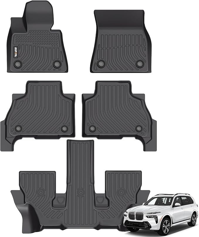 AIPOIL® Floor Mats for 2019-2026 BMW X7 40i, M50i, M60i (Only Fits 6 Seats) All Weather Protection TPE Anti-Slip Automotive Full Set Custom Car Mats Accessories - Black