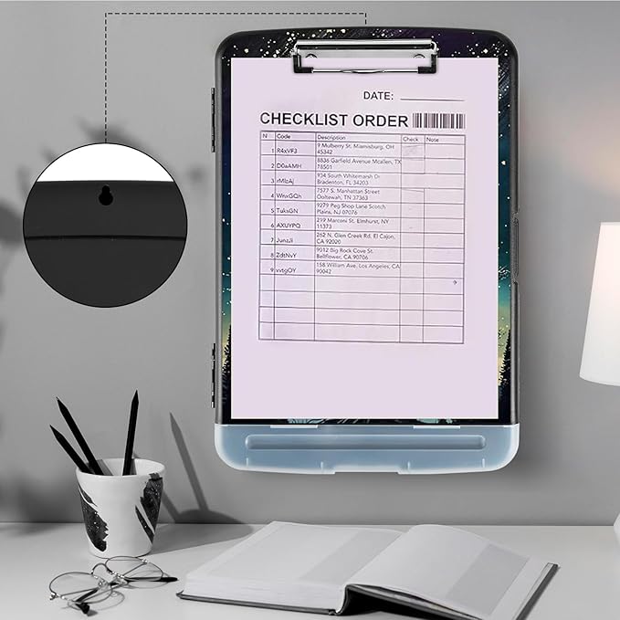 Clipboard with Storage,Heavy Duty Plastic Storage Clipboard with Low Profile Clip,Teacher Must Haves,Office Supplies,Sky Forest Tree