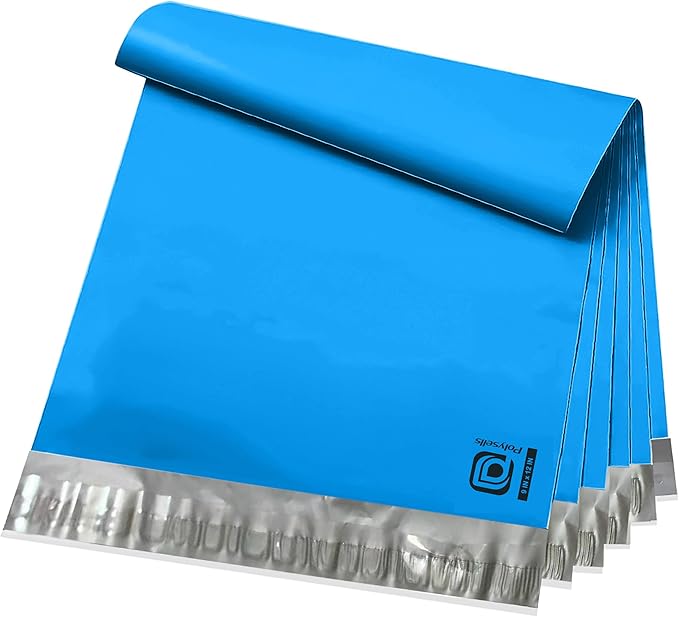 POLYSELLS 200 pcs 9x12 Inches Blue Poly Mailers Shipping Envelopes, Strong Adhesive Sealing, Waterproof, and Tear-resistant Postal Mailing Bags for Small Business, Clothes, Non-Fragile Items