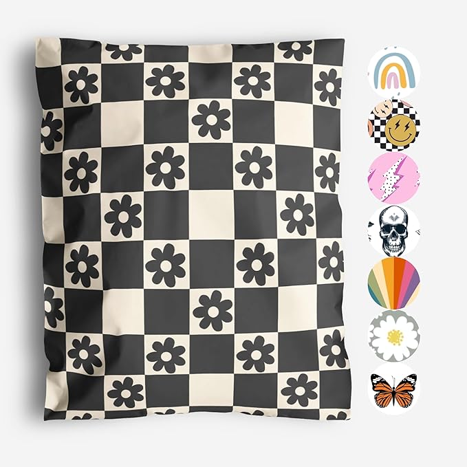 10x13 Poly Mailers – Checkerboard Daisy – Waterproof, Tear-Resistant Shipping Bags with Adhesive Seal – 100 Pack – Package Mint
