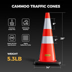 6 Pack 28 Inch Traffic Cones with Black Base, from -22℉ to 131℉, MUTCD-Compliant Orange Safety Cone with Reflective Collar ＆ Extra Caution Tape for Parking Lot, Construction Work, Road Safety