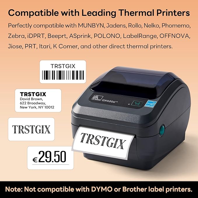 2" x 1" Direct Thermal Labels, Strong Adhesive Barcode & Address Stickers Compatible with Zebra, Rollo, Munbyn & Most Desktop Thermal Printers (12 Rolls, 1300 Labels/Roll, 15600 Total), TRSTGIX