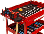 ERGOMASTER Metal Service Utility Cart with Wheels - 500LBS Tool Cart Heavy Duty Rolling 3-Tier Storage Organizer, for Garage Industrial Cart (Red)