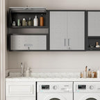 Garage Wall Cabinet Metal Storage Cabinet with Lock Wall Mounted Heavy Duty Steel Tool Cabinet with 2 Doors Hanging Cabinet for Garage Warehouse Bathroom Kitchen,Assembly Required