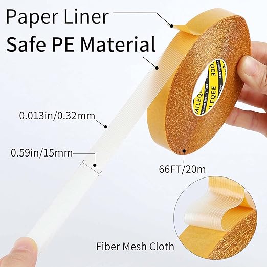 5Pack Double Sided Tape Heavy Duty, 0.59" x 66FT (330FT Total), Super Sticky Resistente Clear Tape, Universal High Tack Strong Wall Adhesive with Fiberglass Mesh,Easy Use Mounting Tape