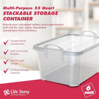 Life Story 6 Pack Light Duty Stackable Storage Bin, 55 Quart Home Organizer, Versatile Lightweight Locking Bins with Carrying Handles, Clear
