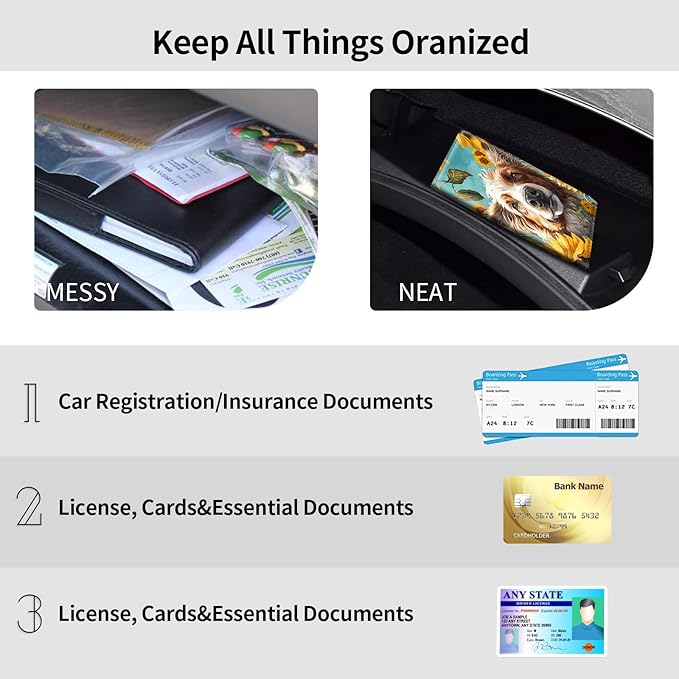 Car Registration and Insurance Holder, Leather Car Glove Box Organizer, Cool Car Accessories for ID, Driver's License Cards & Essential Document,business cards,Men&WomenDog Sunflower
