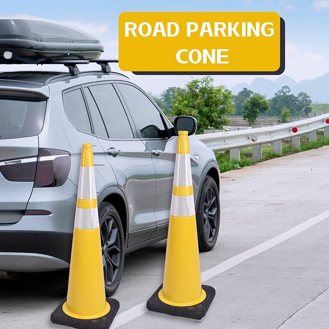 BESEA 4Pack 36” inch Traffic Cones Yellow Road Parking Cones Construction Safety Cone Structurally Stable for Traffic Control(Yellow Color)