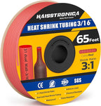 haisstronica 3:1 Heat Shrink Tubing, Shrink Ratio Adhesive Lined Marine Grade Heat Shrink Tube for Home, Automotive and Industrial (Red) 65FT 3/16inch
