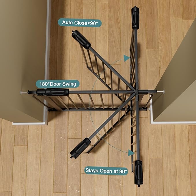Extra Wide Baby Gate Tension Indoor Safety Gates Black Metal Large Pressure Mounted Pet Gate Walk Through Long Safety Dog Gate for The House Doorways Stairs (48.03"-52.76"/122-134CM, Black)